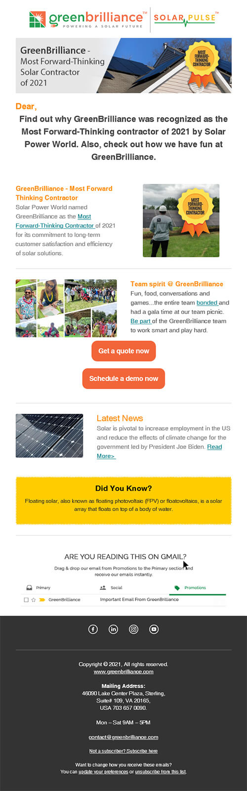 GreenBrilliance – Most Forward-Thinking Solar Contractor of 2021