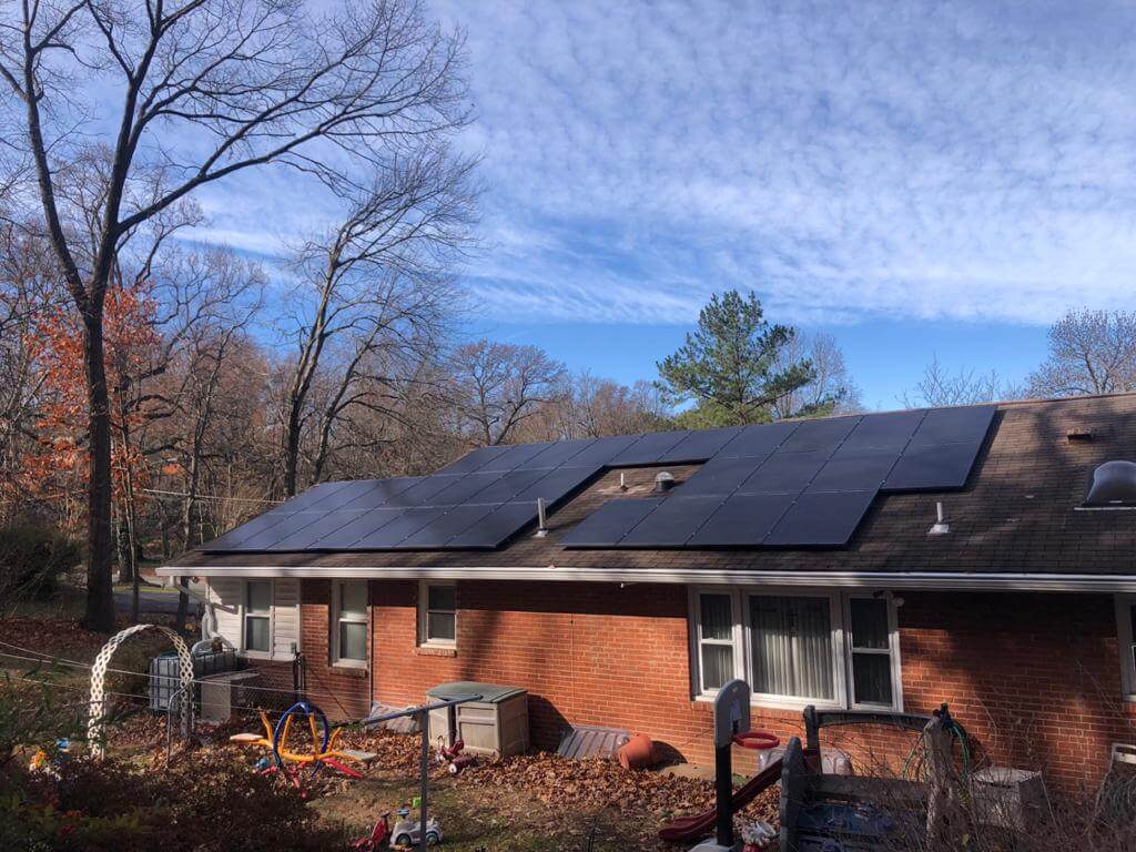 Installation of solar panels on low pitch roof in Alexandria Co, VA
