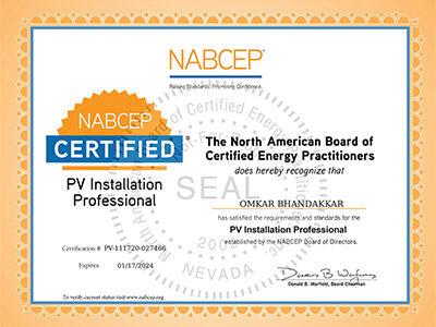 NABCEP PVIP Certificate
